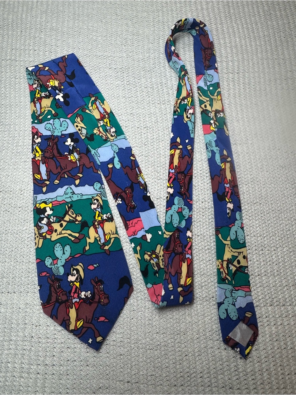 Blue Men’s Disney Cartoon Cowboy Tie - Playful Western Print